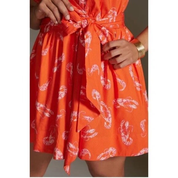 NWT Maeve - Anthropologie - Flirty Wrap Mini Dress LP Crawfish Pattern - Picture 3 of 8